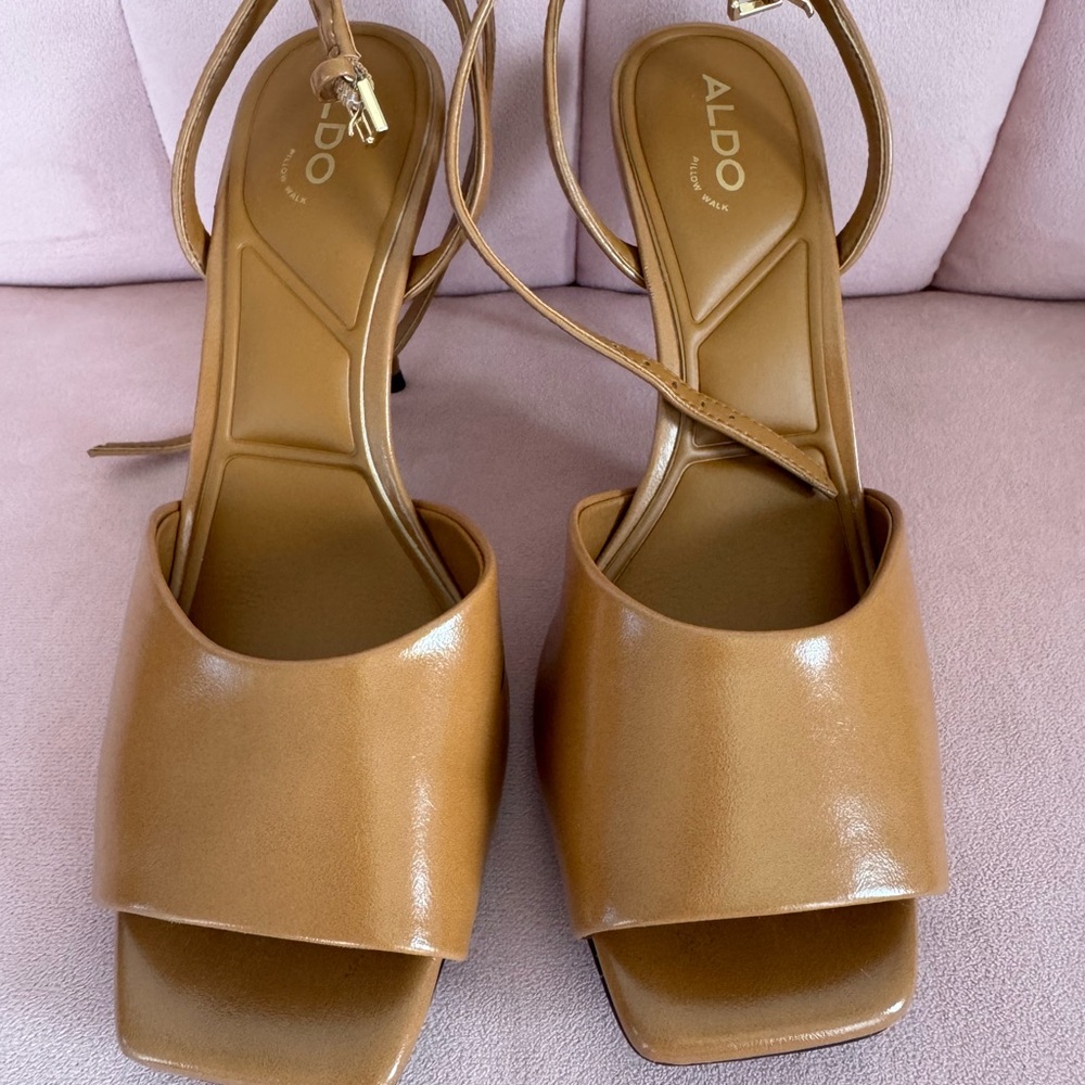 Aldo Dark Beige Ankle Strap Stiletto Heel Summer 2025 Collection Never Worn SZ 8